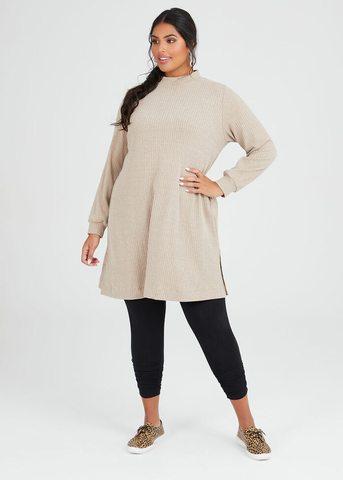 Rib Mock Neck Tunic, , hi-res