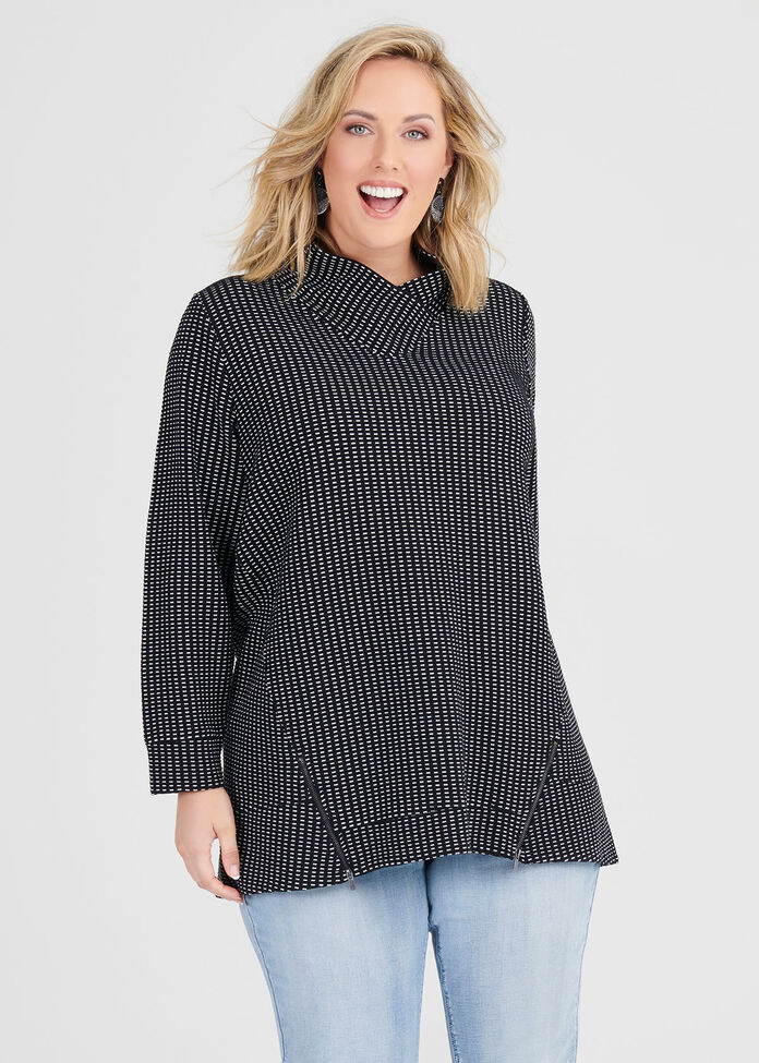 Textured Ticking Zip Top, , hi-res