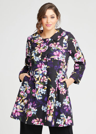 Plus Size Majestic Flora Linen Coat