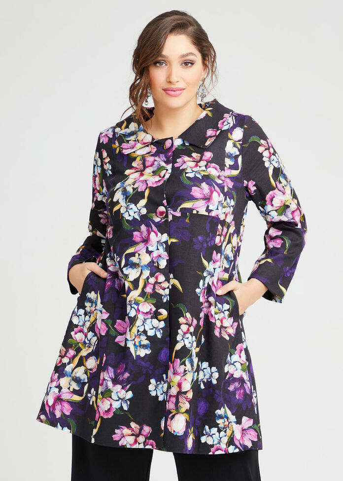 Majestic Flora Linen Coat, , hi-res