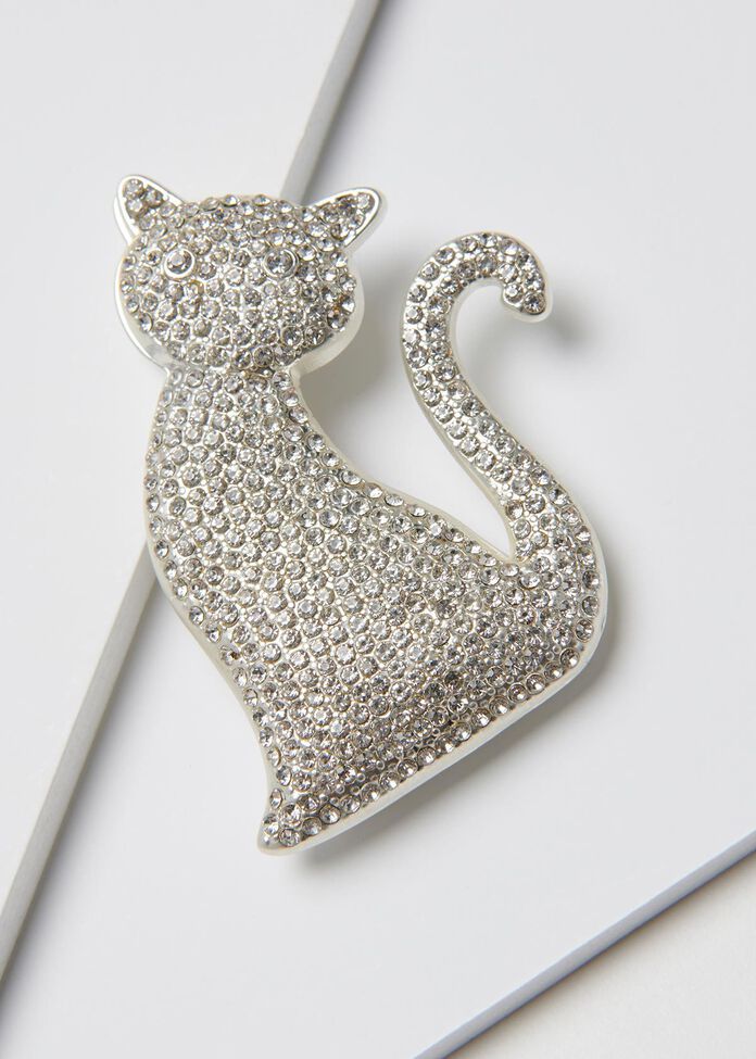 Crystal Kitten Brooch, , hi-res