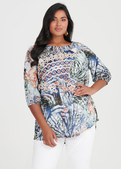 Plus Size Natural Tropical Top