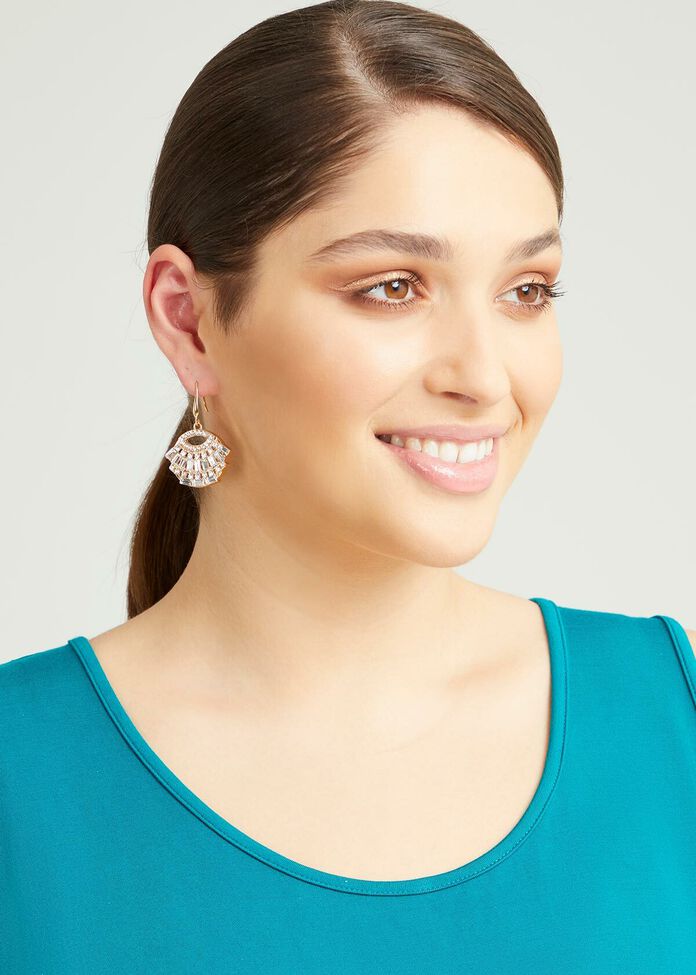 Gold Deco Crystal Earrings, , hi-res