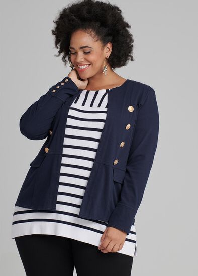 Plus Size Military Button Jacket