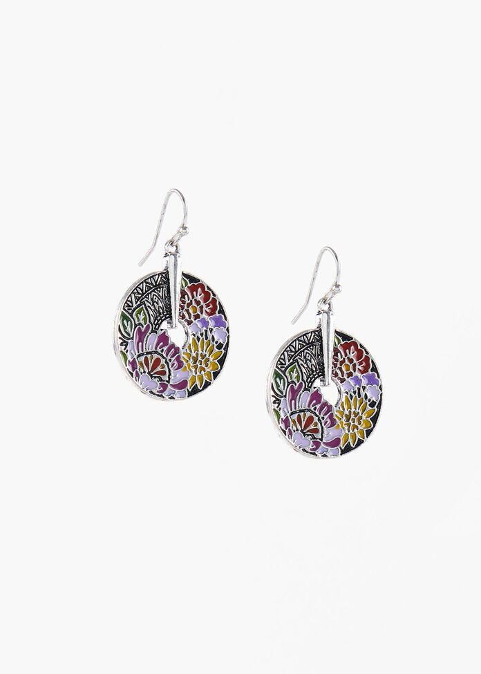 Enamel Flower Earrings, , hi-res