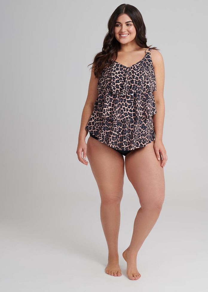 Leopard Ruffle Tankini, , hi-res