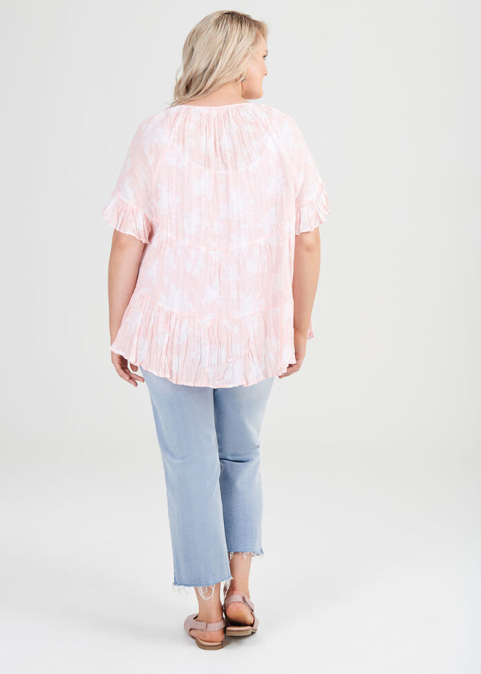 Cotton Boho Floral Top, , hi-res