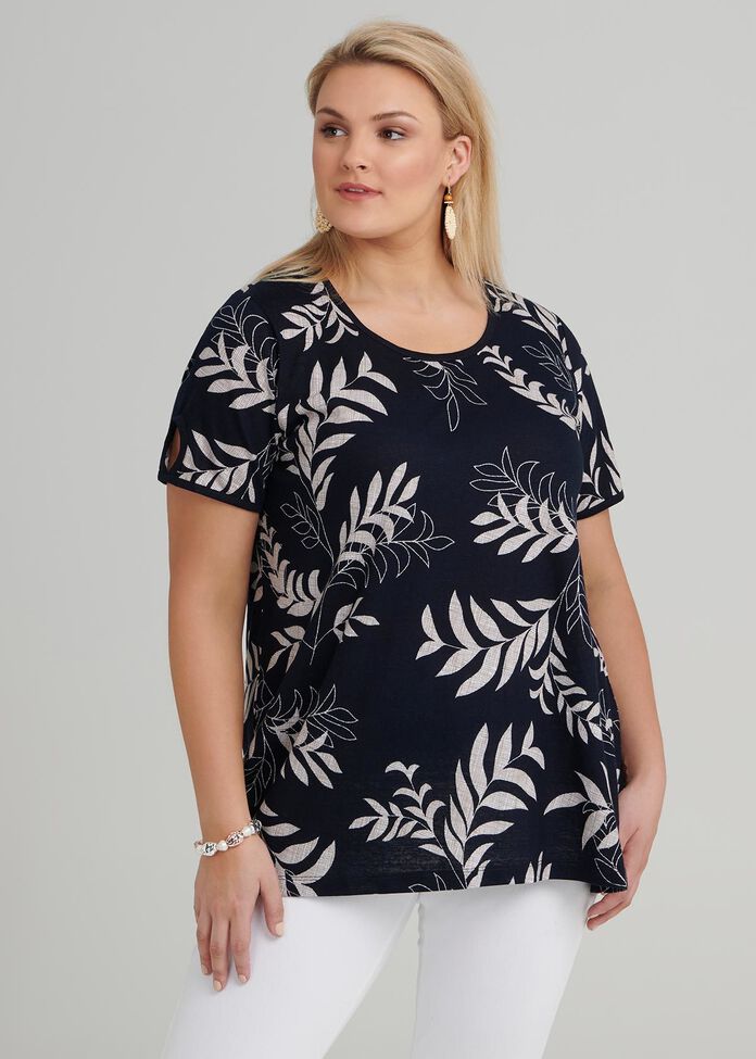 Shadow Leaf Linen Top, , hi-res