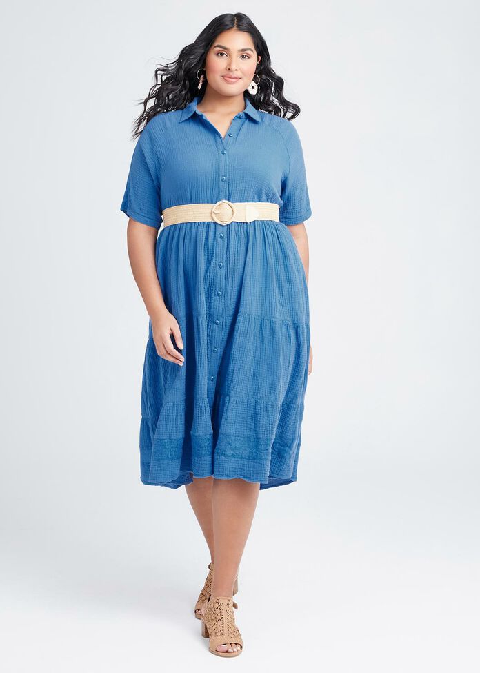 Cotton Coastal Tier Shirt Dress, , hi-res