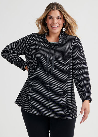 Plus Size Funnel Neck Ticking Top