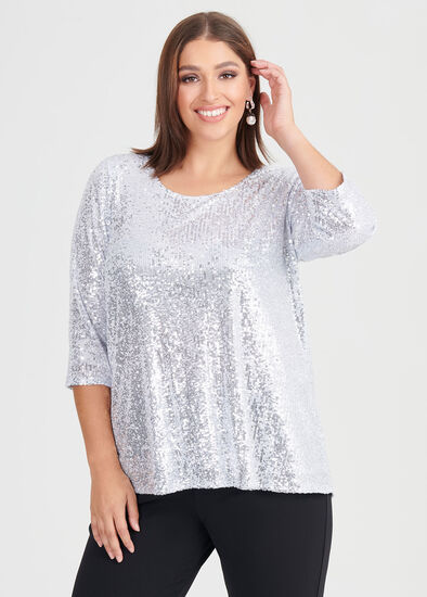 Plus Size Argent Sequin Top