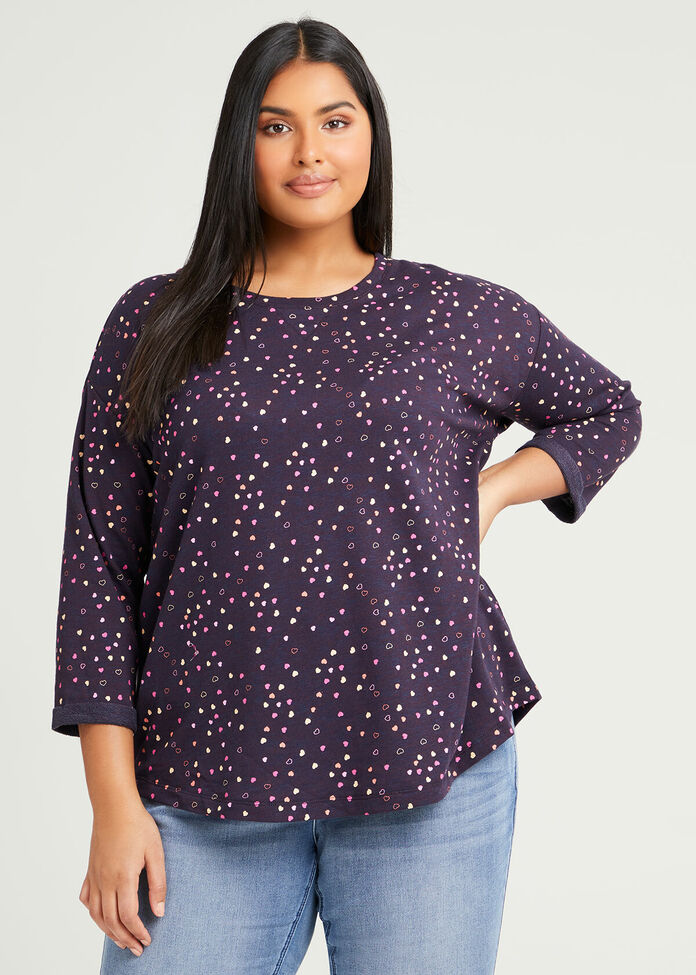 Cotton Mini Hearts Top, , hi-res