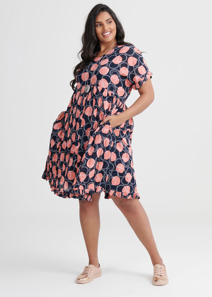 Cotton Graphic Spot Dress, , hi-res