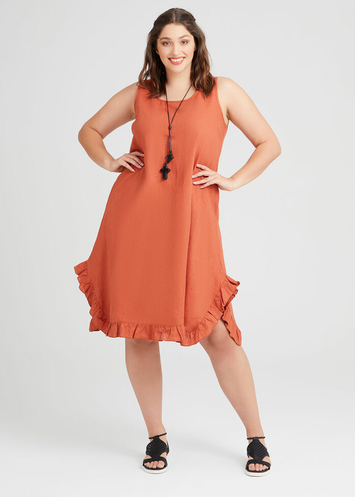 Linen Escape Gathered Hem Dress, , hi-res