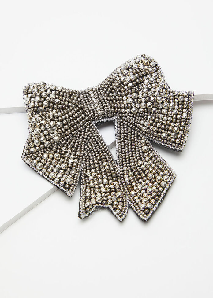 Beaded Bow Brooch, , hi-res