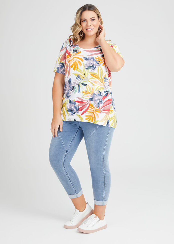 Linen Blend Tropics Print Top, , hi-res