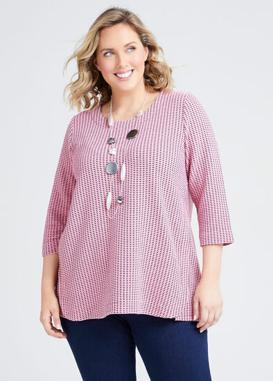 Plus Size Crew Curved Hem Ticking Top