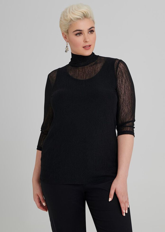 High Neck Mesh Top, , hi-res