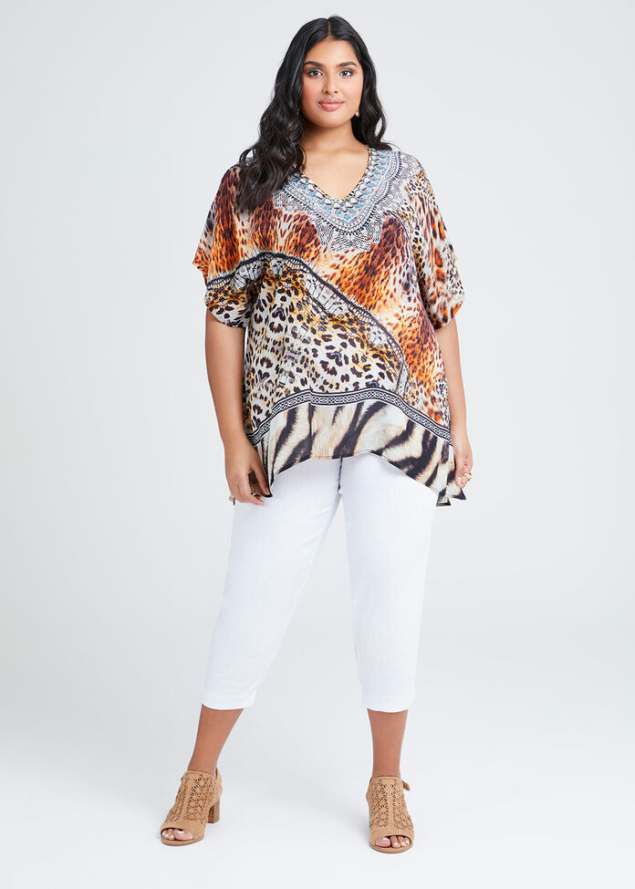 Natural Wild Side Vneck Top, , hi-res