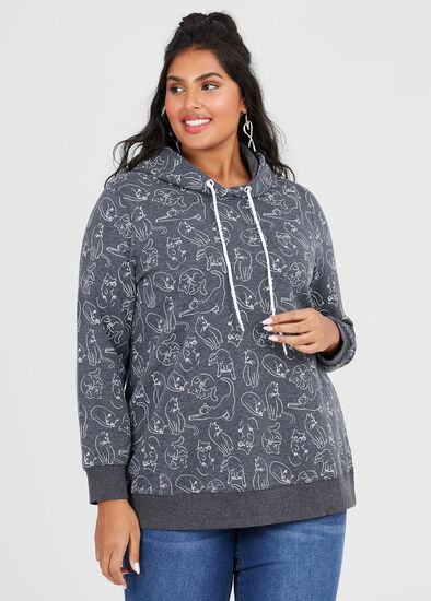 Plus Size Cat Print Hoodie