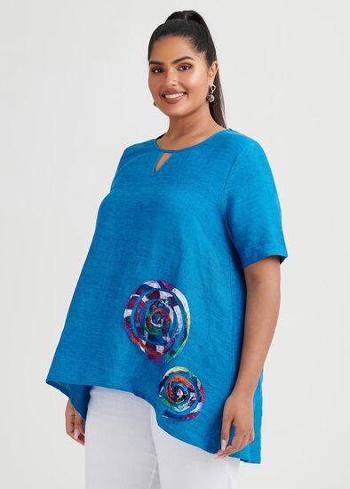 Plus Size Ruffle Applique Linen Top