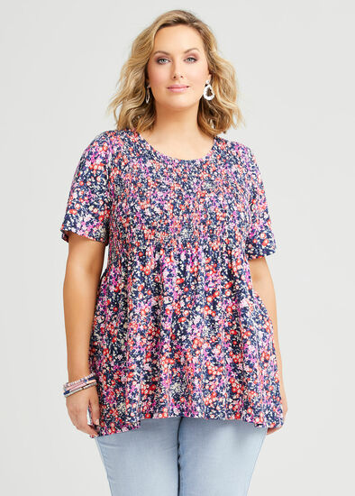 Plus Size Organic Shirred Ditsy Top