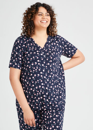 Plus Size Bamboo Peony Pyjama Top