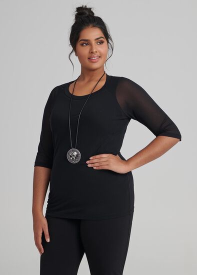 Plus Size Round Neck Mesh Top