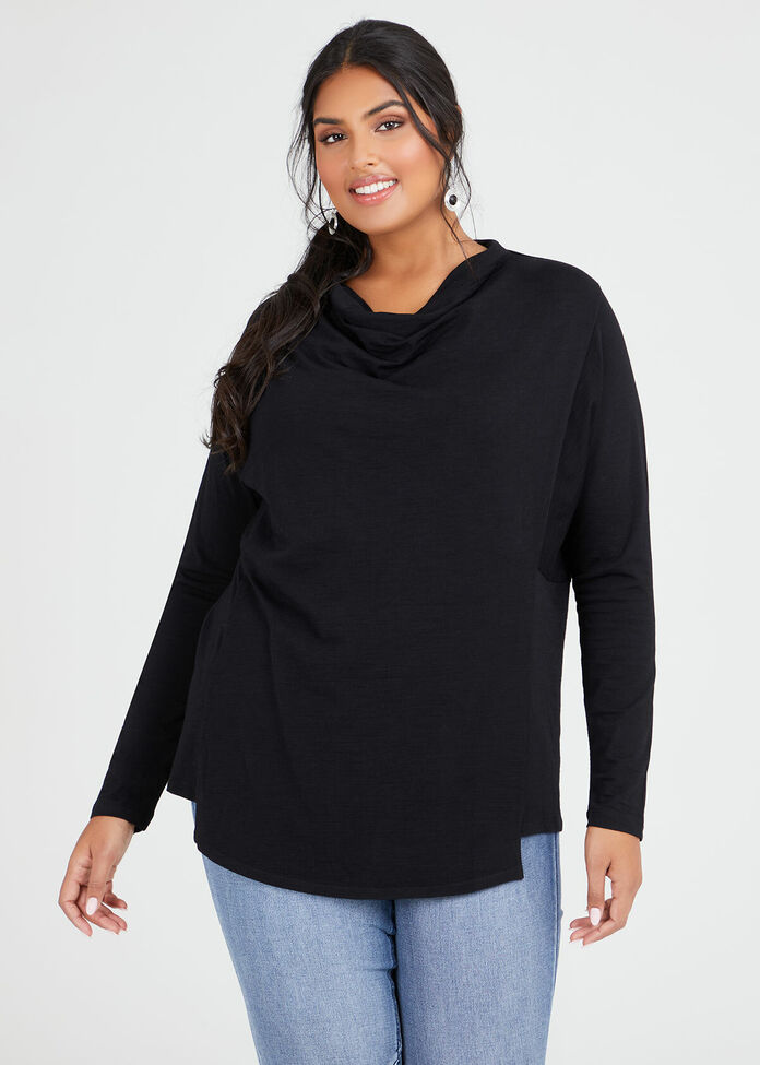 Wool Bamboo Cowl Neck Top, , hi-res