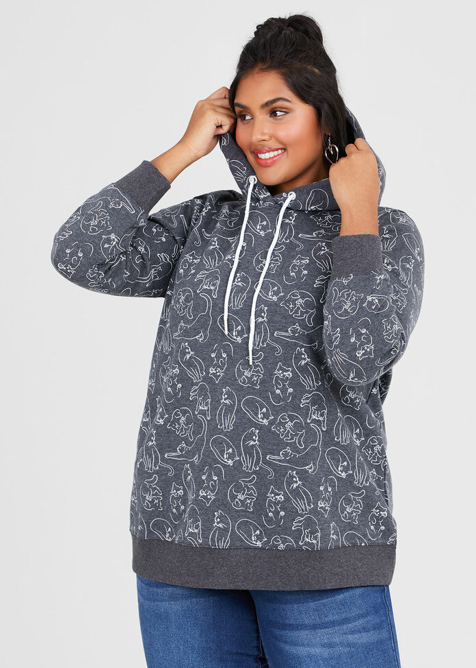 Cat Print Hoodie, , hi-res