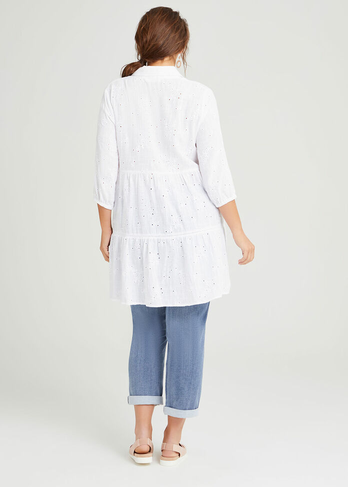 Cotton Embroidery Tiered Shirt, , hi-res