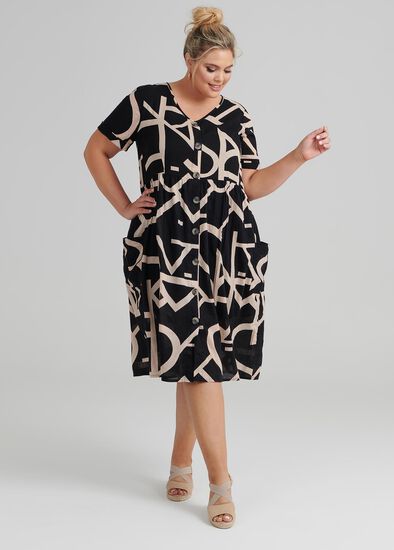 Plus Size Script Cotton Dress