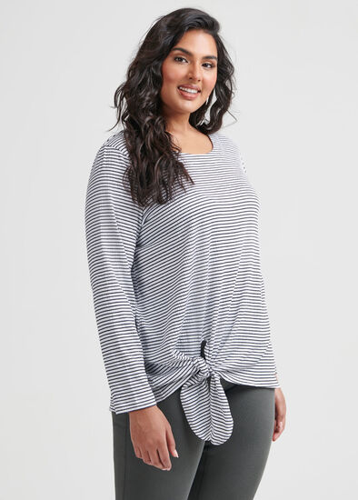 Plus Size Stripe Textured Knot Top