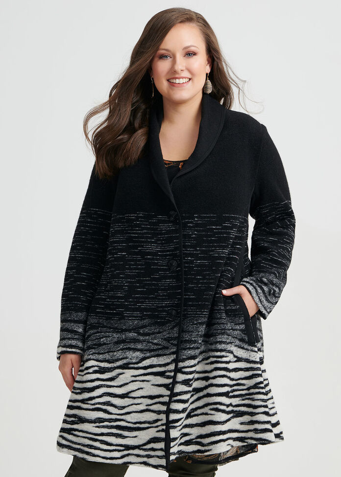 Zebra Boiled Wool Coat, , hi-res