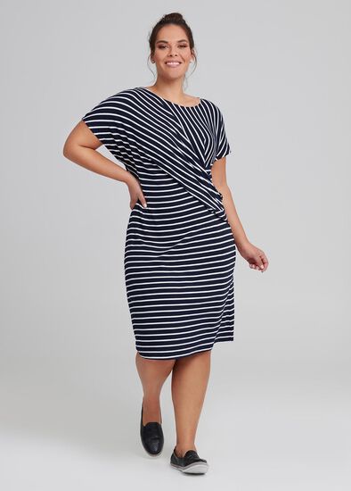 Plus Size Drapy Stripe Shift Dress