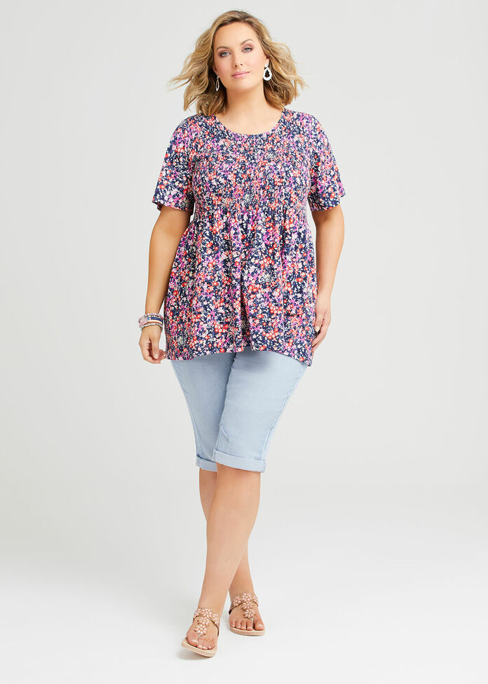 Organic Shirred Ditsy Top, , hi-res