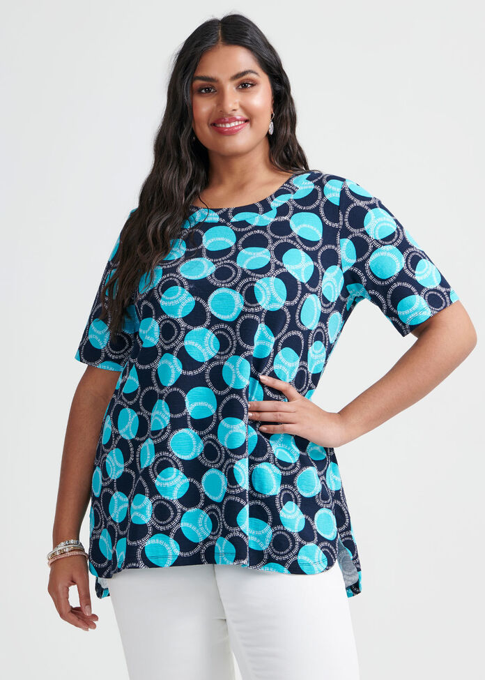 Cotton Graphic Circles Top, , hi-res