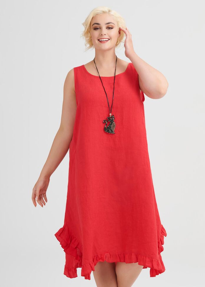 Linen Escape Gathered Hem Dress, , hi-res