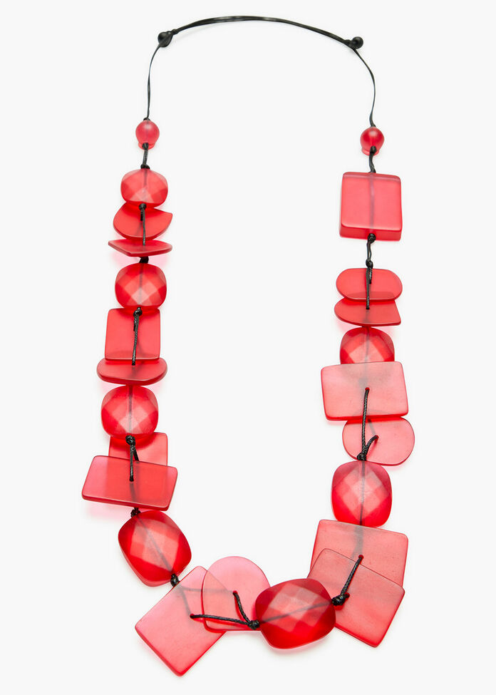 Pink Resin Bead Necklace, , hi-res