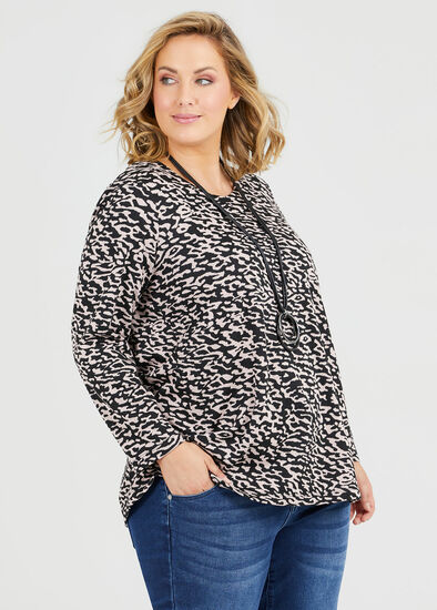 Plus Size Animal Jacquard Zip Top