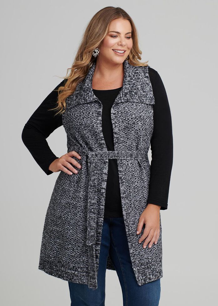 Textured Belted Vest, , hi-res