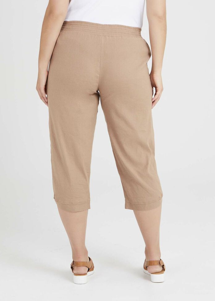 Linen Flinders Button Crop Pant, , hi-res