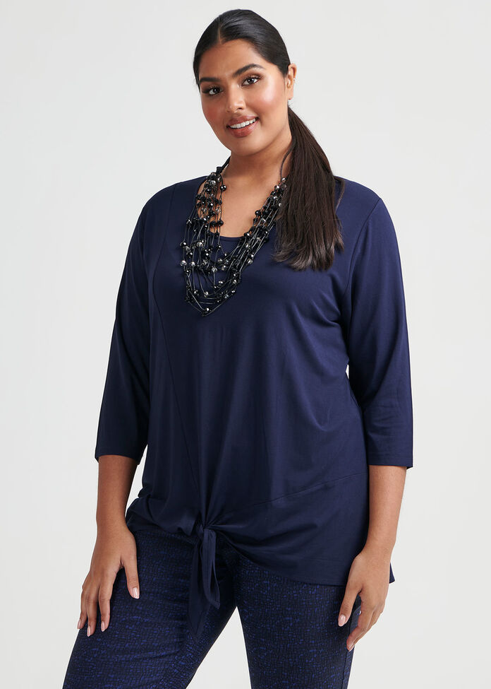 Bamboo 3/4 Sleeve Tie Top, , hi-res