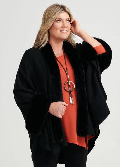 Faux Fur Trim Cape