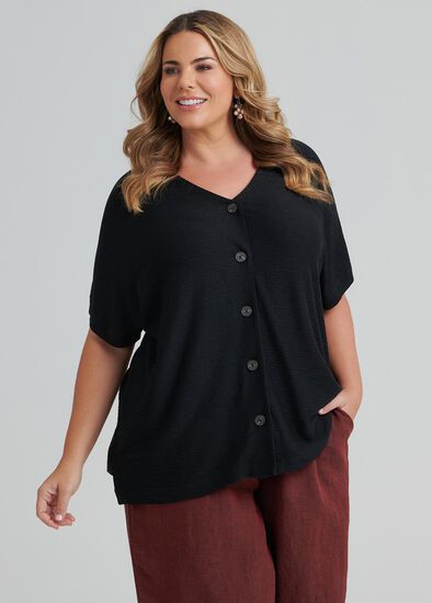 Plus Size Textured Button Top