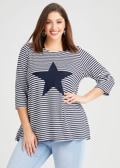 Plus Size Bamboo Star Stripe Top