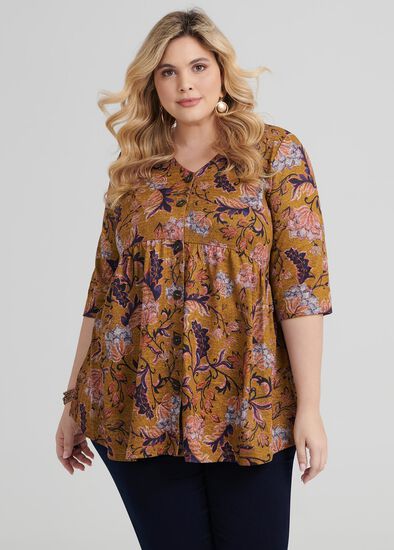 Plus Size Ethnic Floral Top