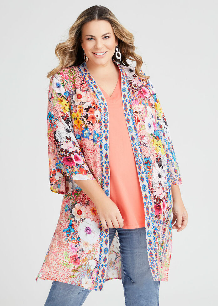 Natural Botanica Print Kimono, , hi-res