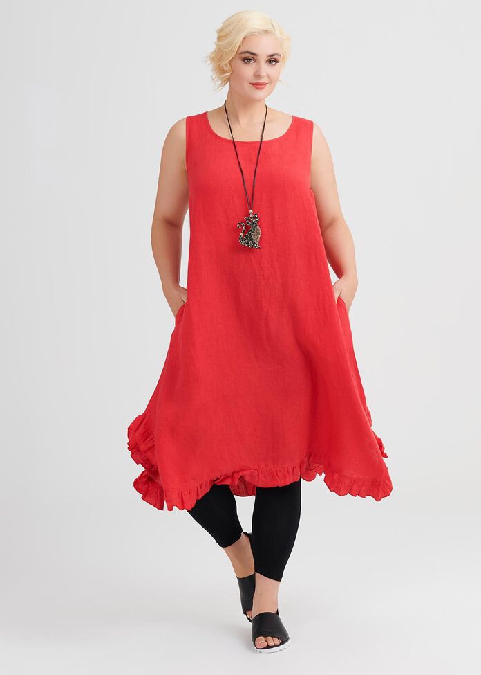 Linen Escape Gathered Hem Dress, , hi-res