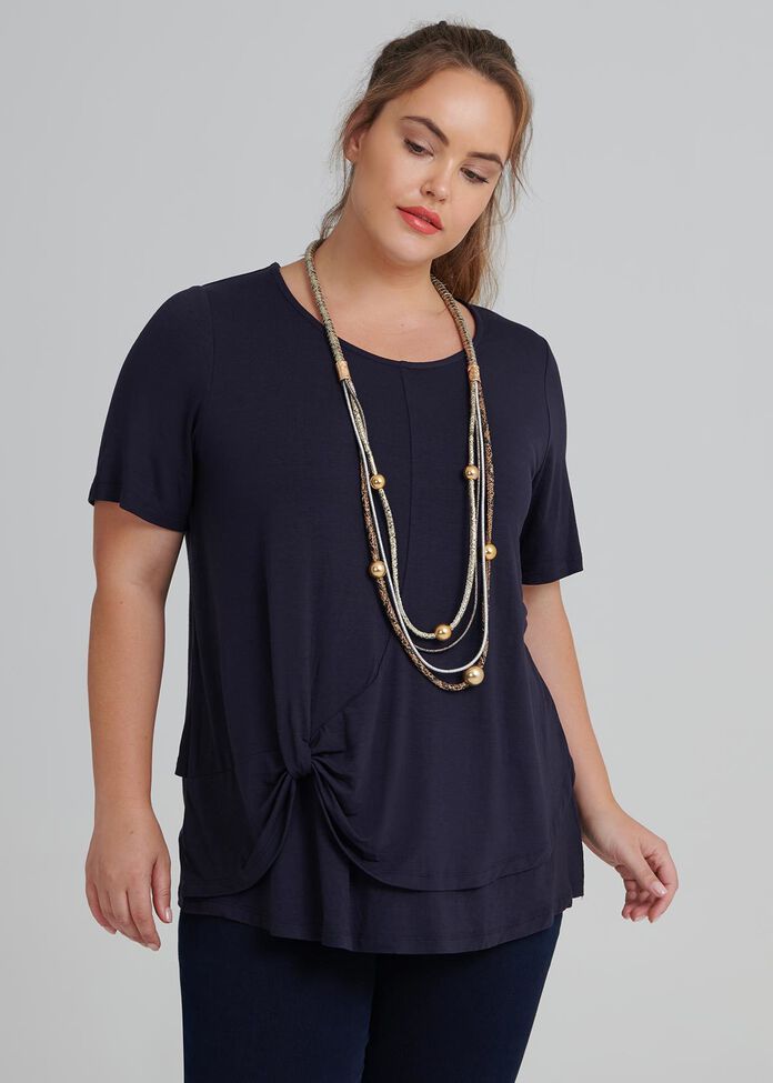 Navy Knit Knot Top, , hi-res